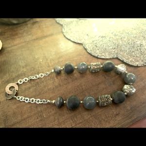 Bold grayish black, pewter big bead stones and ceramic handcrafted necklace.